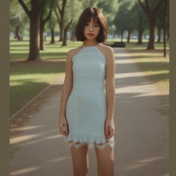 VENUS Dresses & Skirts - Venus Mint Green Lace Overlay Razorback Casual Summer Short Mini Dress 10